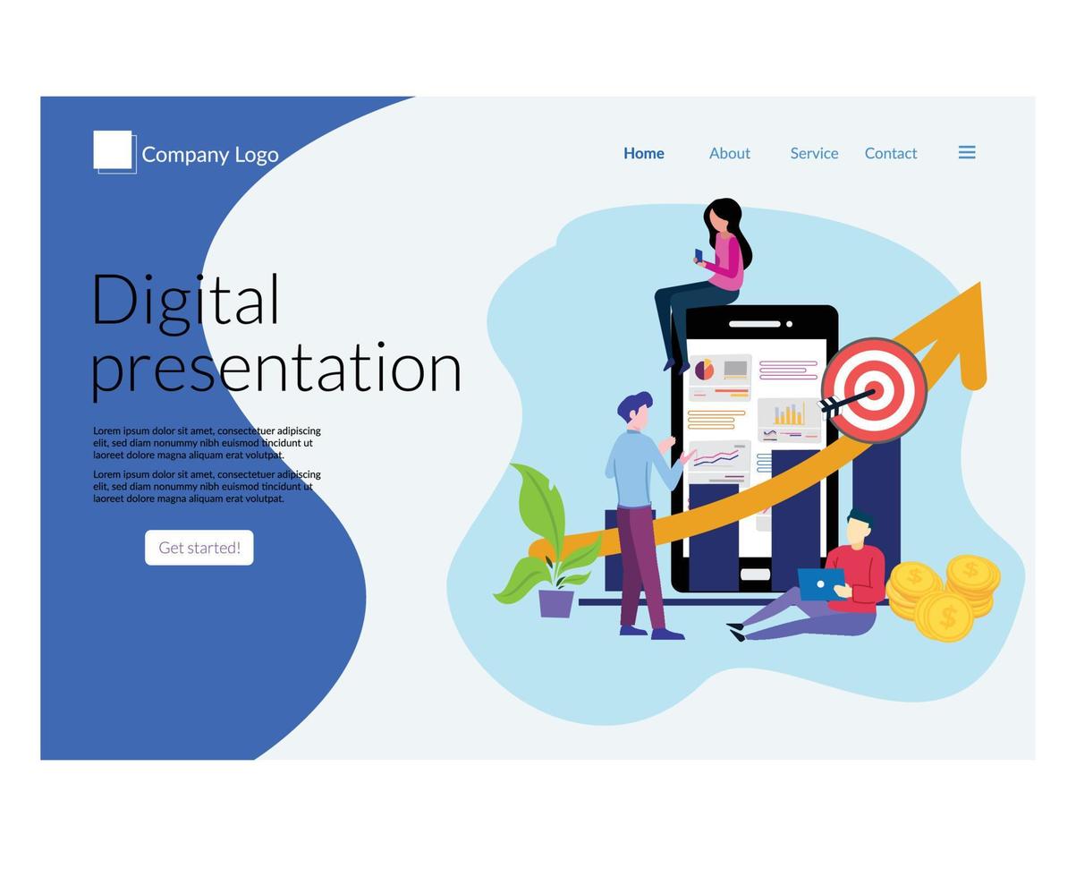 website landing page for digital online marketing vector