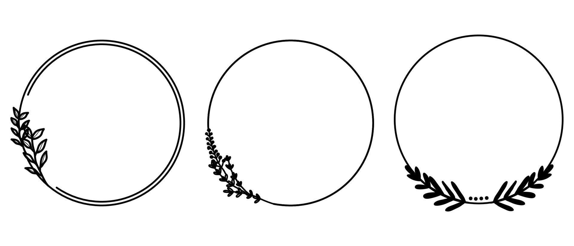 Hand drawn leaf wreath garden frame set. vector