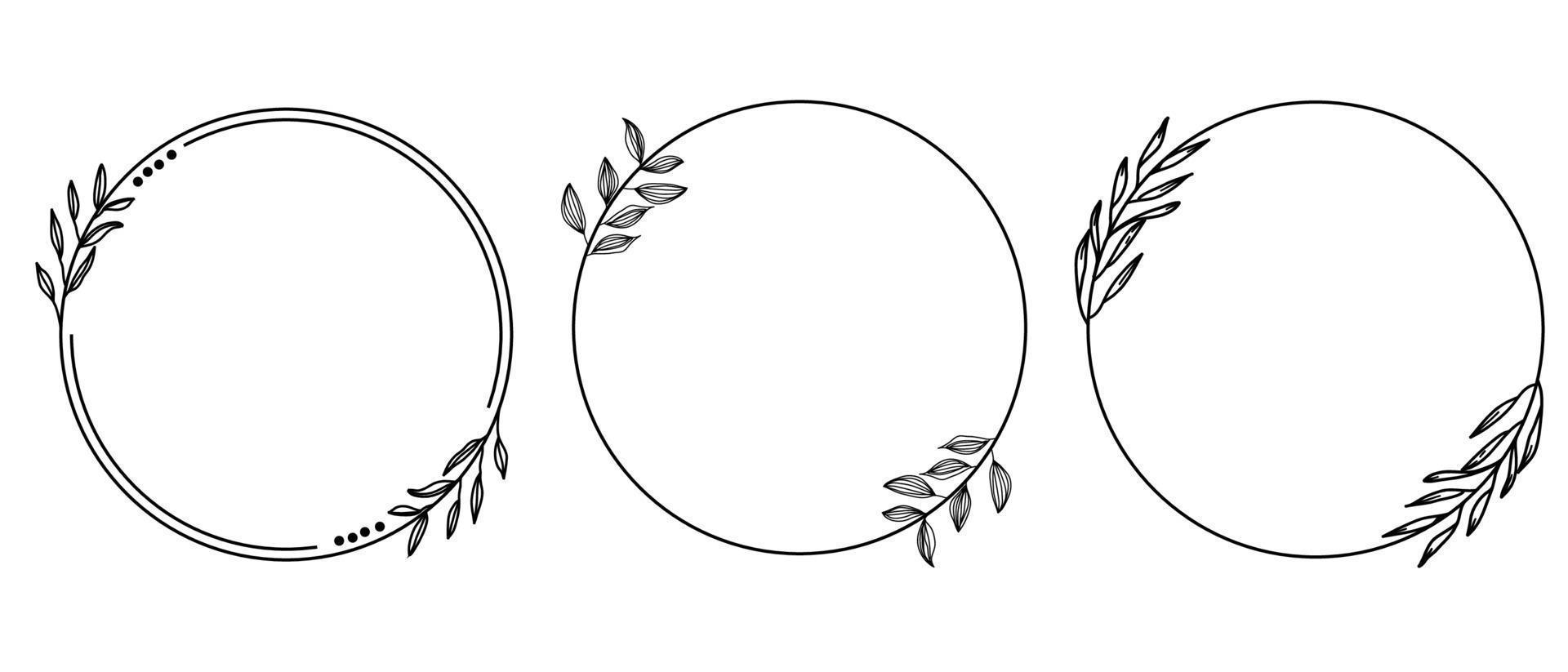 Hand drawn leaf wreath garden frame set. vector