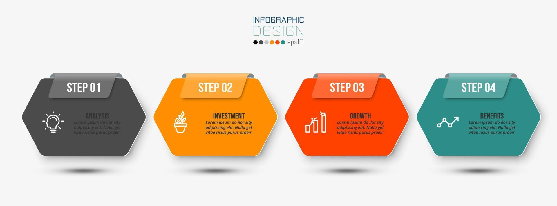 concepto de negocio de plantilla infográfica con paso. vector