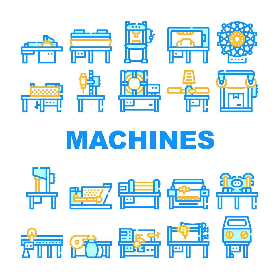 Industrial Machines Collection Icons Set Vector Flat