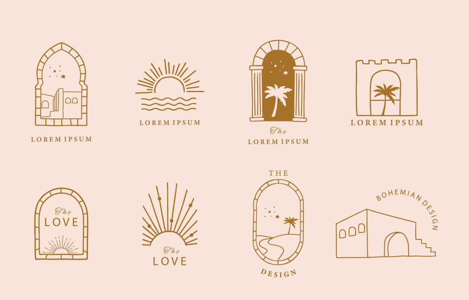 Collection of line design with sun,window,building.Editable vector illustration for social media,icon