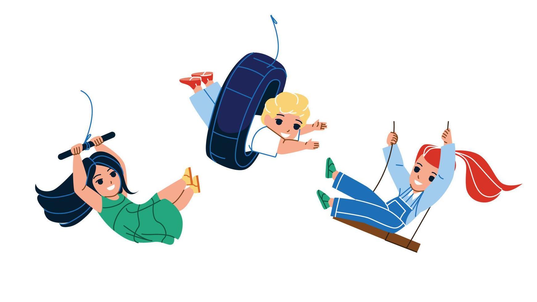 Boy And Girl Swinging On Swing And Bungee Vector