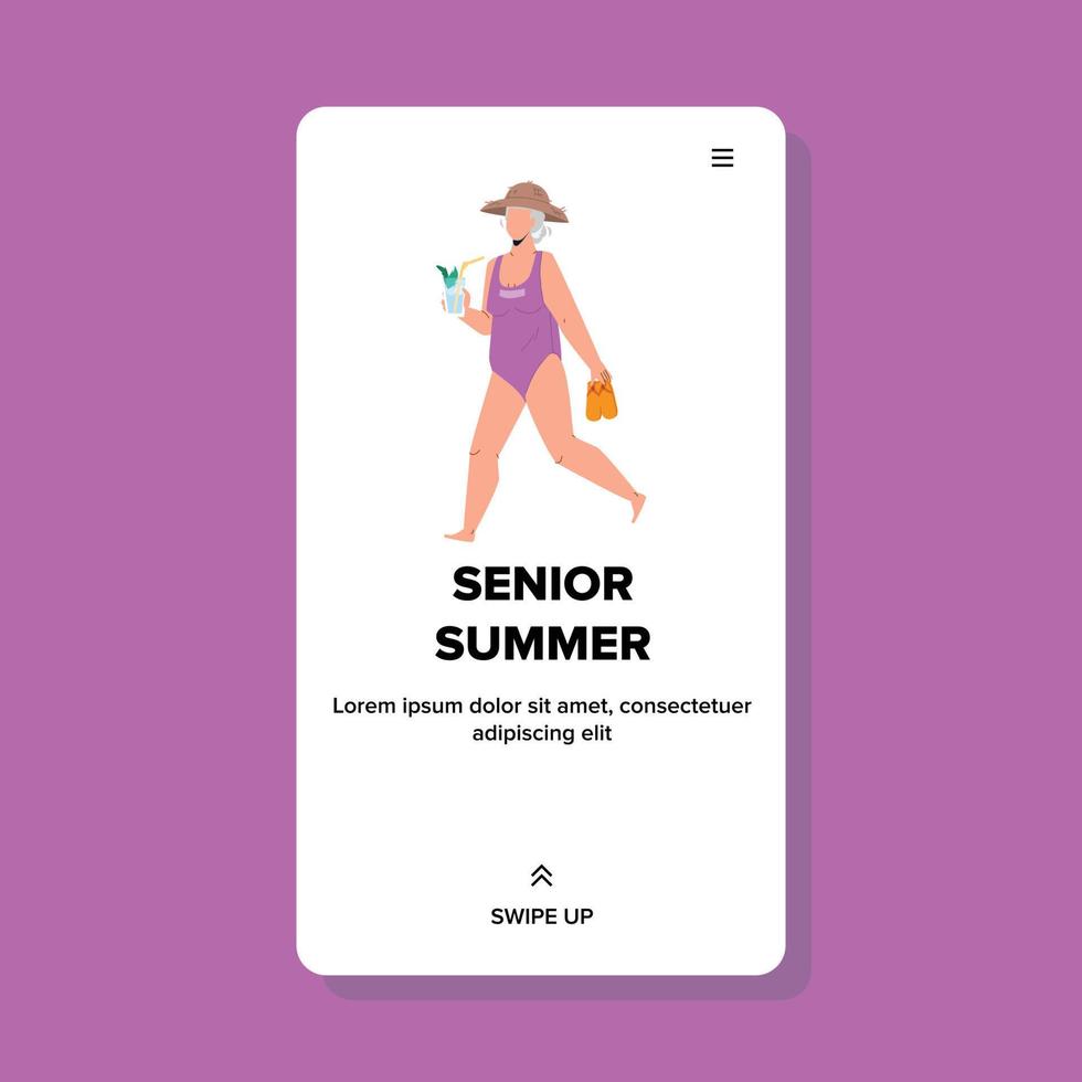 Woman Senior Have Summer Vacation On Beach Vector