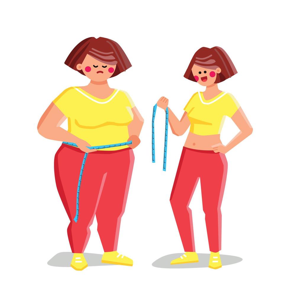 Weight Loss Young Woman Before And After Vector