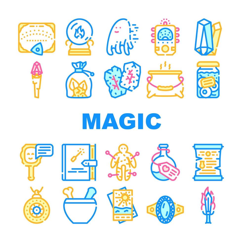 Magic Mystery Objects Collection Icons Set Vector