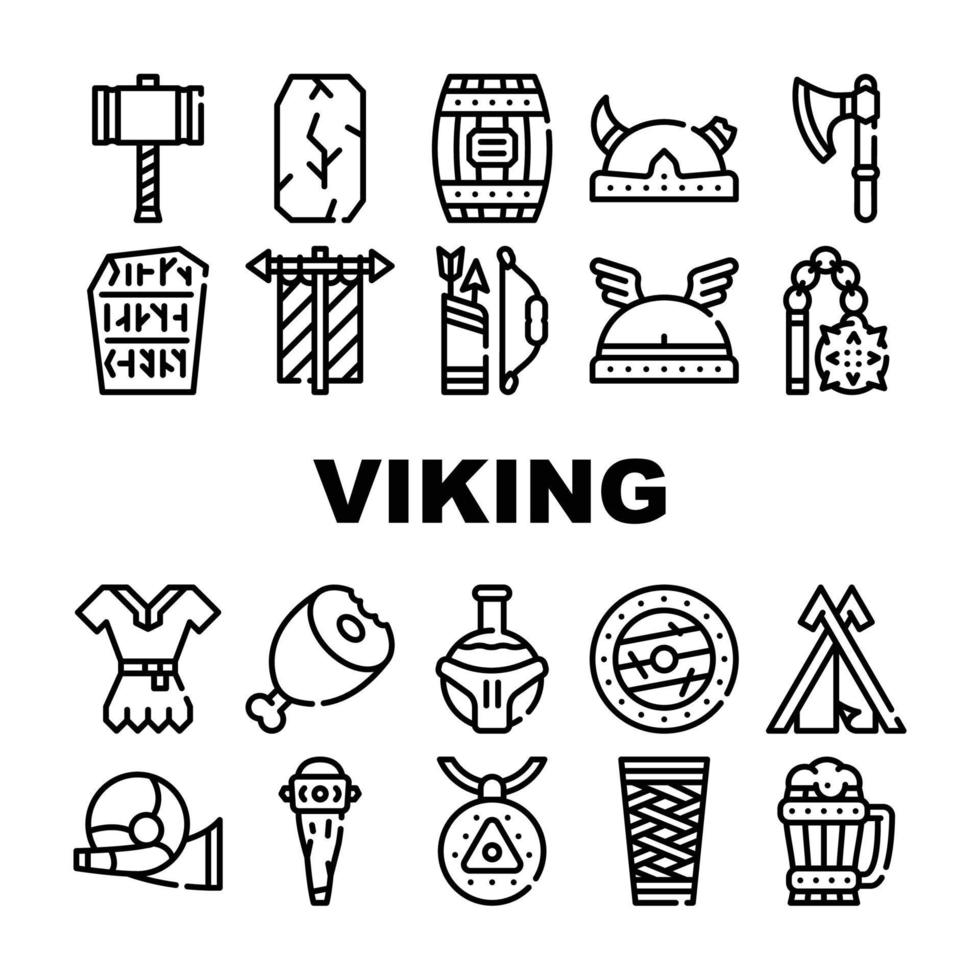 Viking Ancient Culture Collection Icons Set Vector