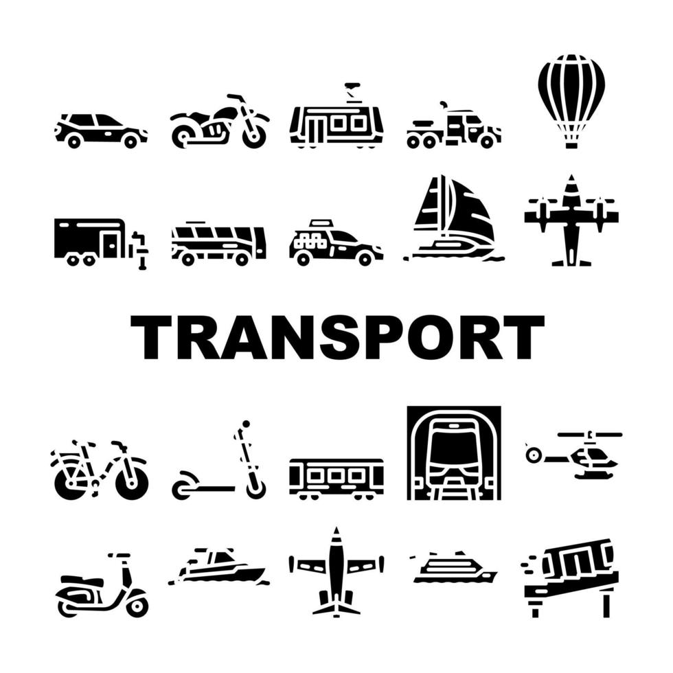 vehículo de transporte e iconos voladores establecer vector