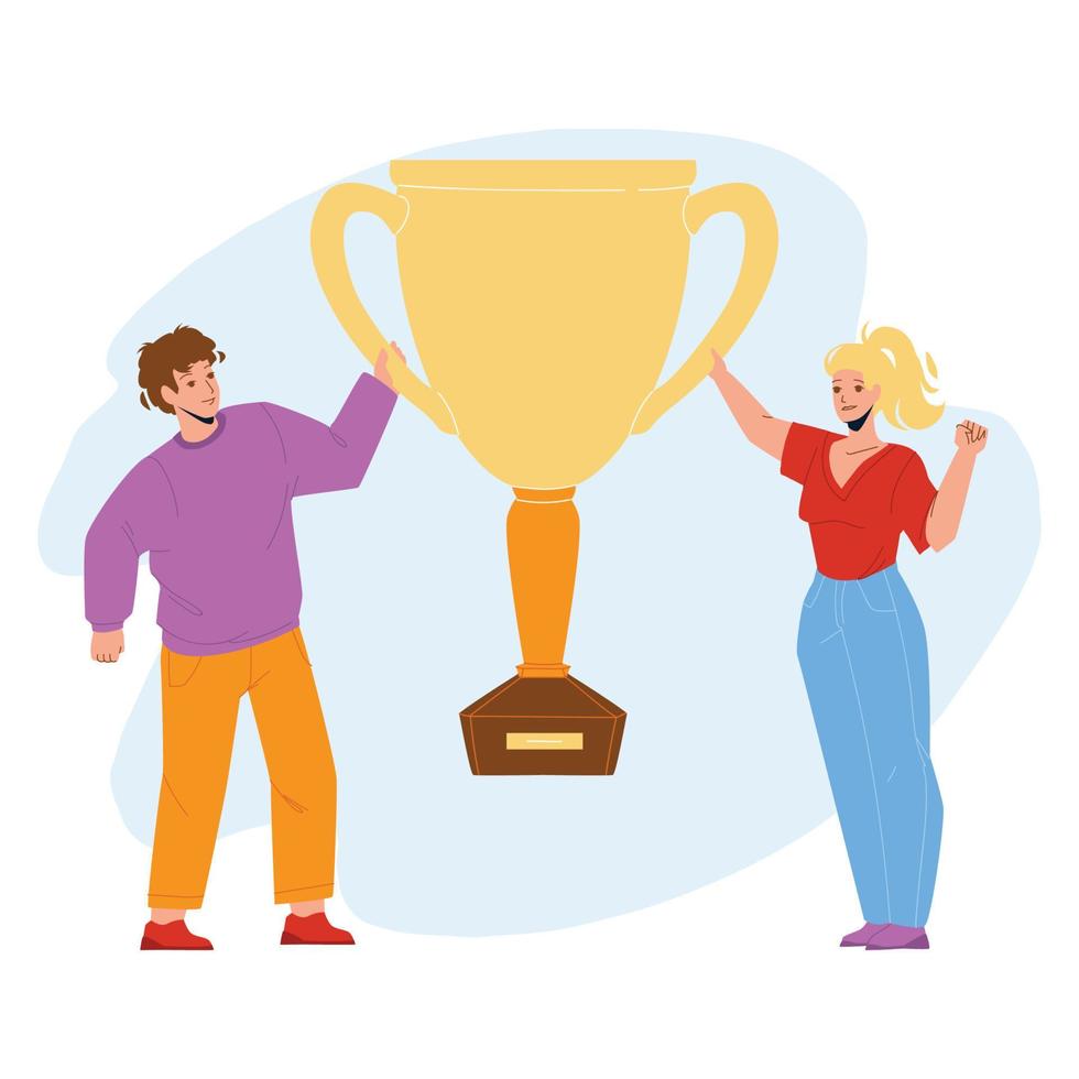 Goal Achievement Celebrate Couple With Cup Vector