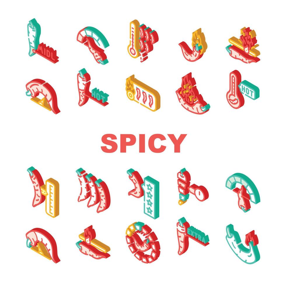 Spicy Pepper Different Scale Icons Set Vector