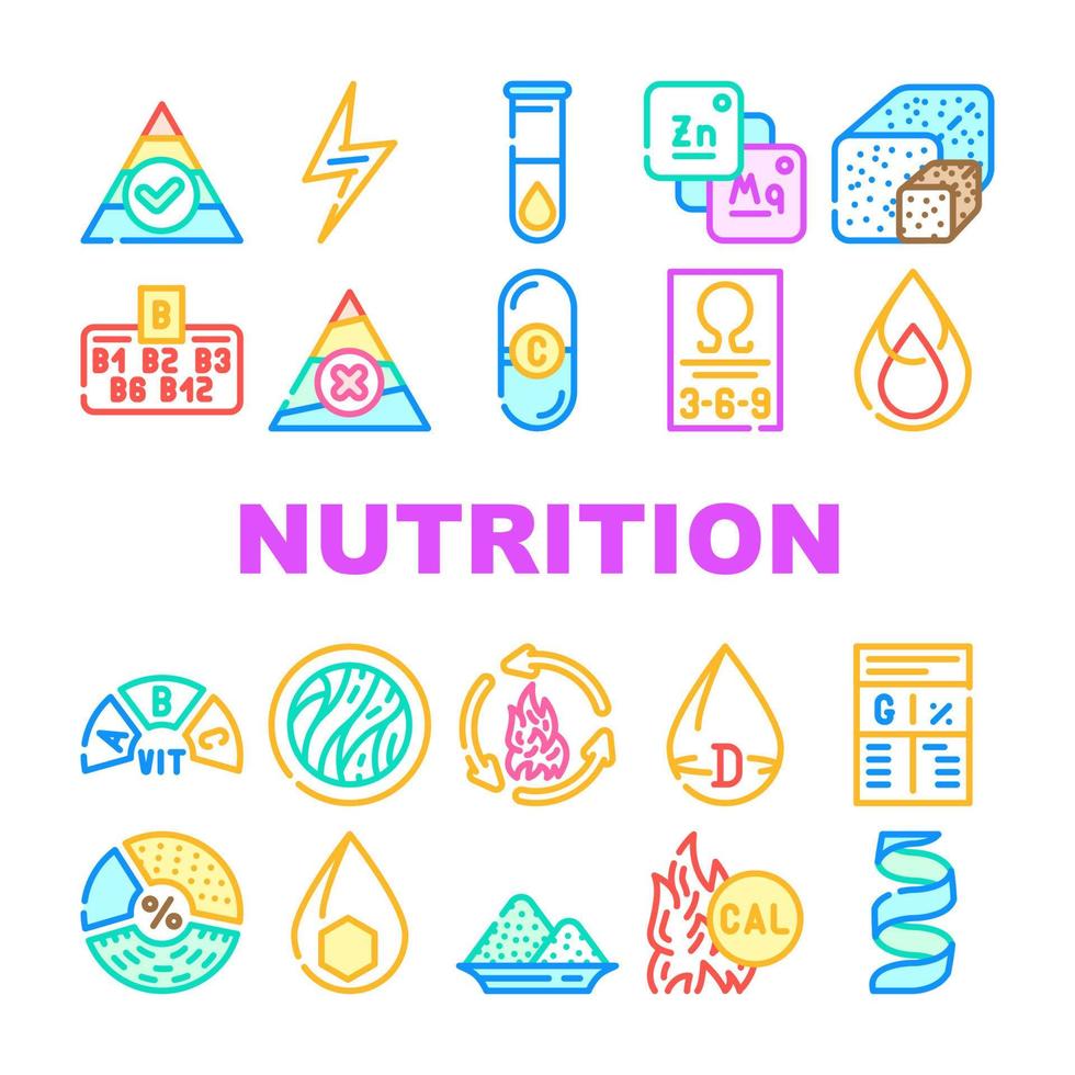 iconos de colección de dieta de información nutricional establecer vector