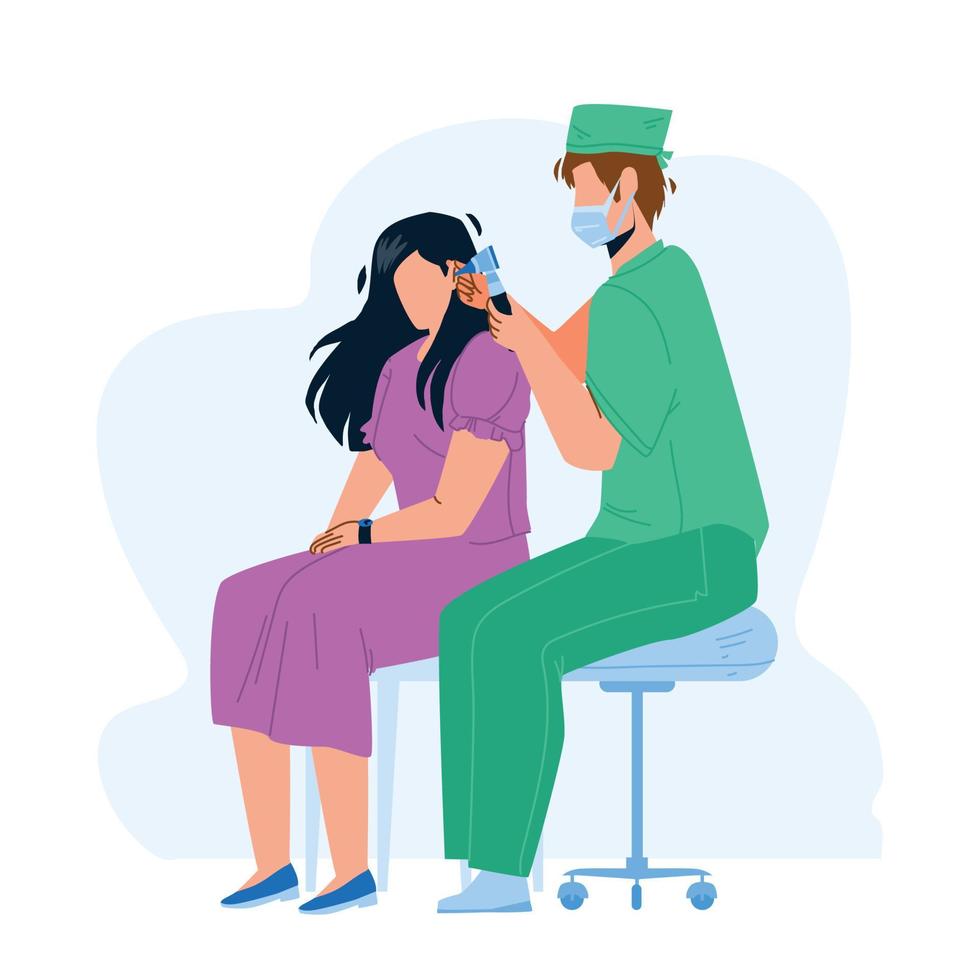 Audiologist Checking Patient Girl Ears Vector