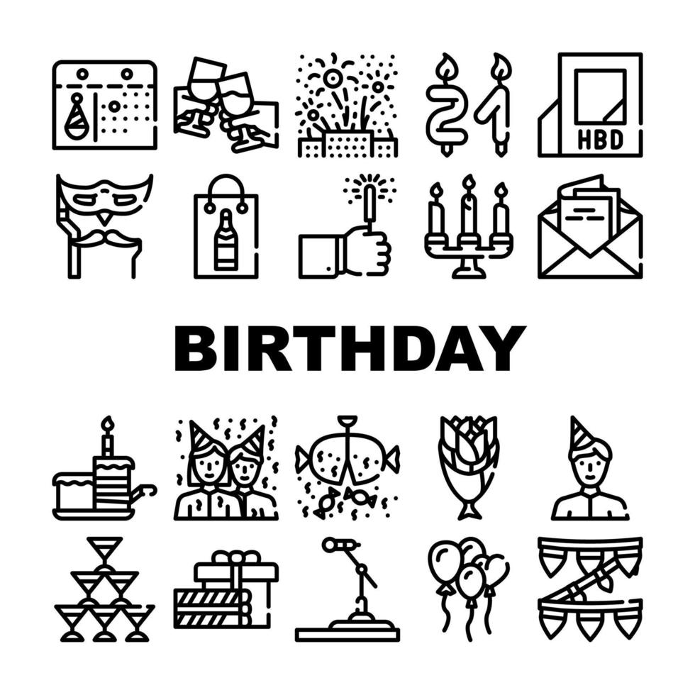 Birthday Event Party Collection Icons Set Vector