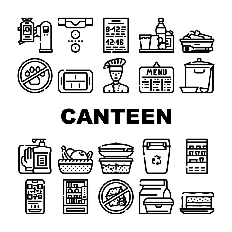 School Canteen Menu Collection Icons Set Vector