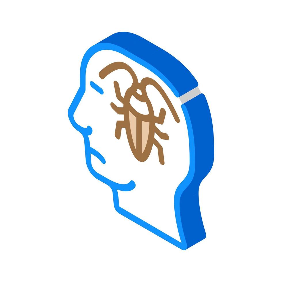 cockroaches in head, neurosis problem isometric icon vector illustration
