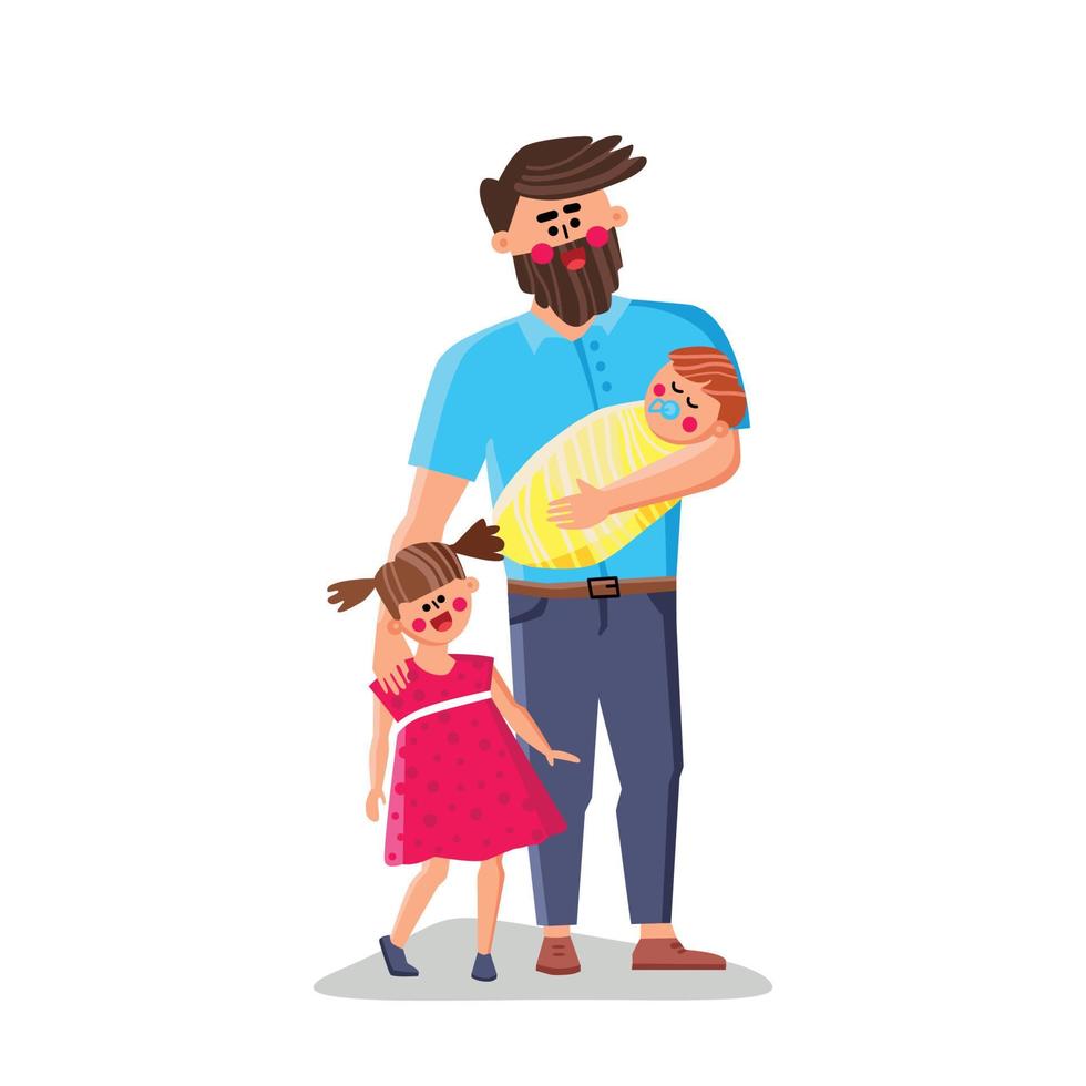 Happy Father With Daughter And Newborn Son Vector