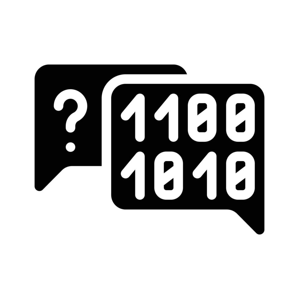 código binario y signo de interrogación cita marco glifo icono vector ilustración