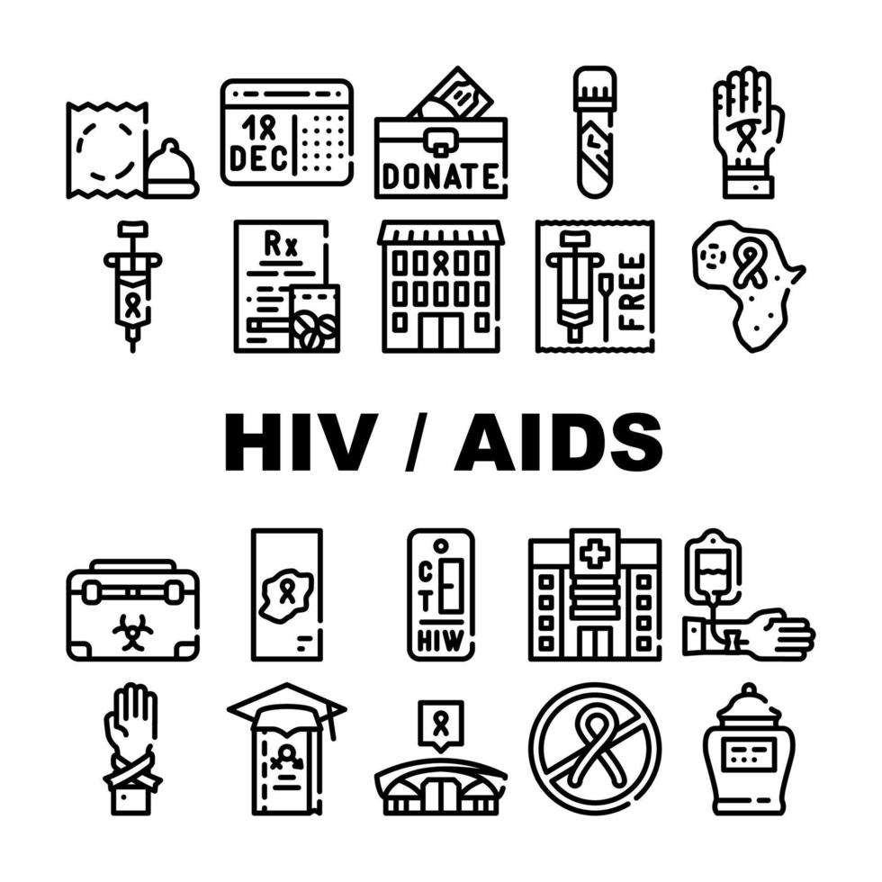 Hiv And Aids Disease Collection Icons Set Vector