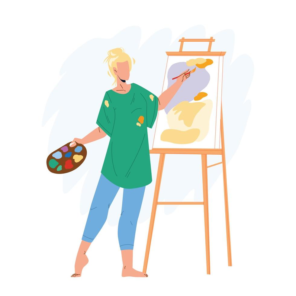 Artist Woman Painting Picture On Canvas Vector