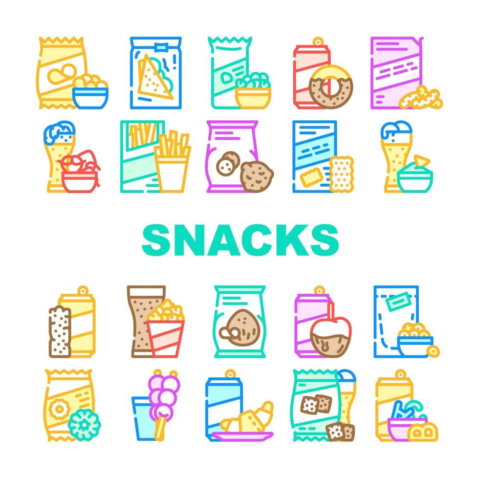 Snacks Food And Drink Collection Icons Set Vector