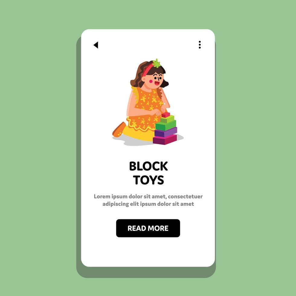 Little Girl Playing With Block Toys Game Vector