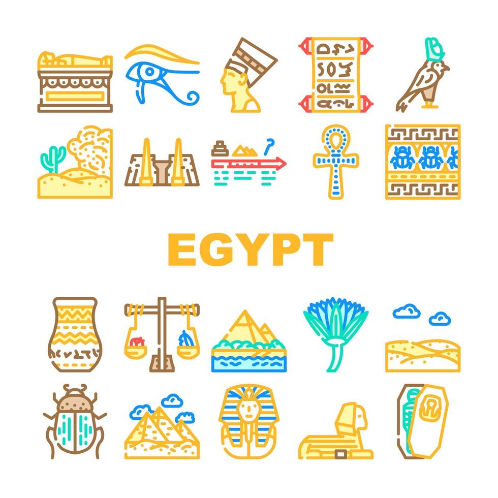 Egypt Civilization Landscape Icons Set Vector