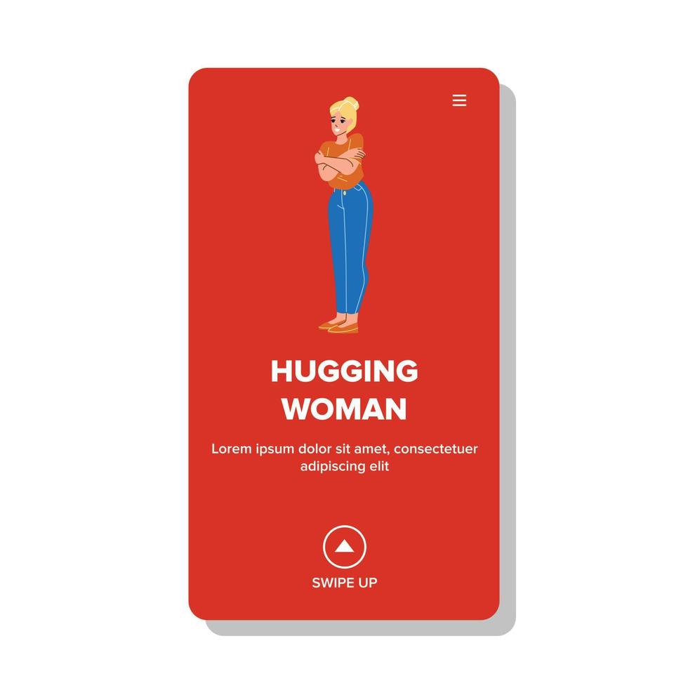 Woman Hugging Herself With Positive Emotion Vector