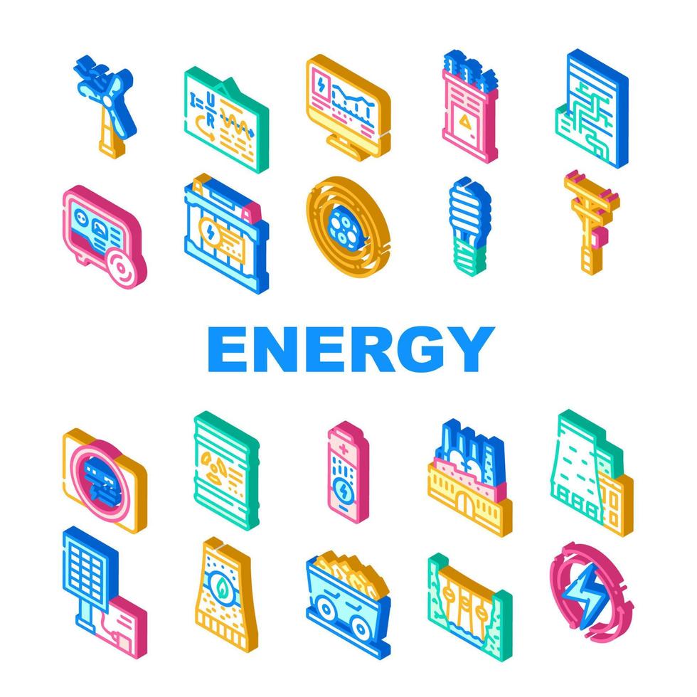 conjunto de iconos de colección de fabricación de energía vector