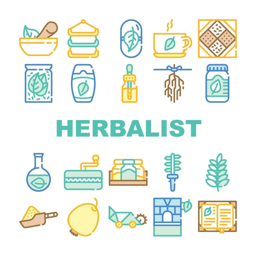 Herbalist Medical Collection Icons Set Vector Illustrations