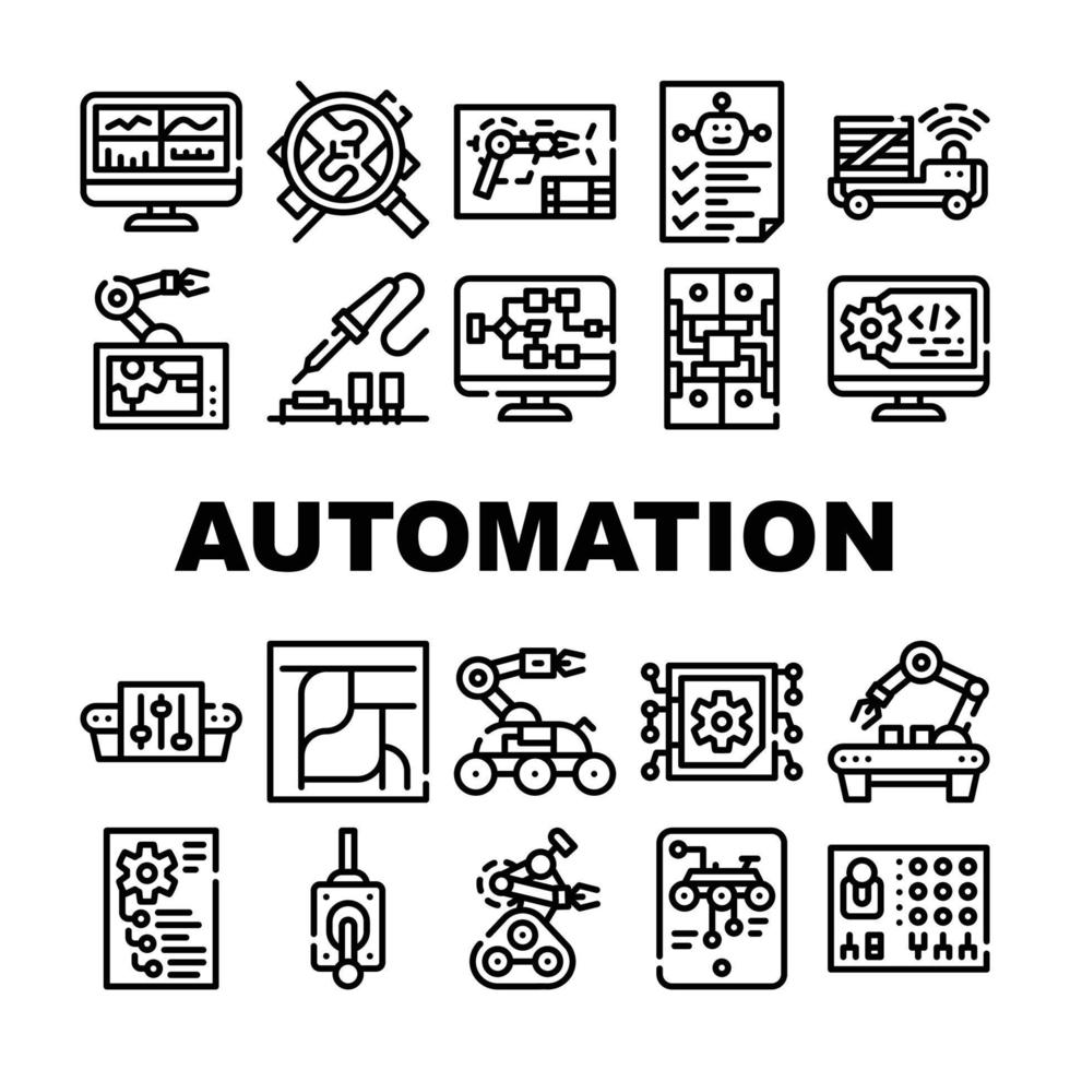 conjunto de iconos de colección de ingenieros de automatización ilustraciones vectoriales vector