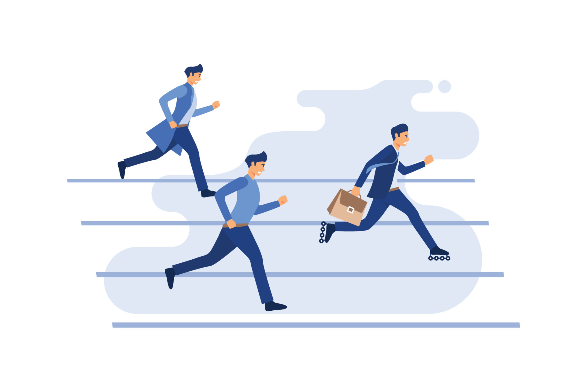 White collar workers in black suit racing on running track and a smart one carrying briefcase gets ahead by wearing inline skates. Creative vector cartoon illustration for business concept. 8150866 Vector Art White collar workers in black suit racing on running track and a smart one carrying briefcase gets ahead by wearing inline skates. Creative vector cartoon illustration for business concept. 8150866 Vector Art