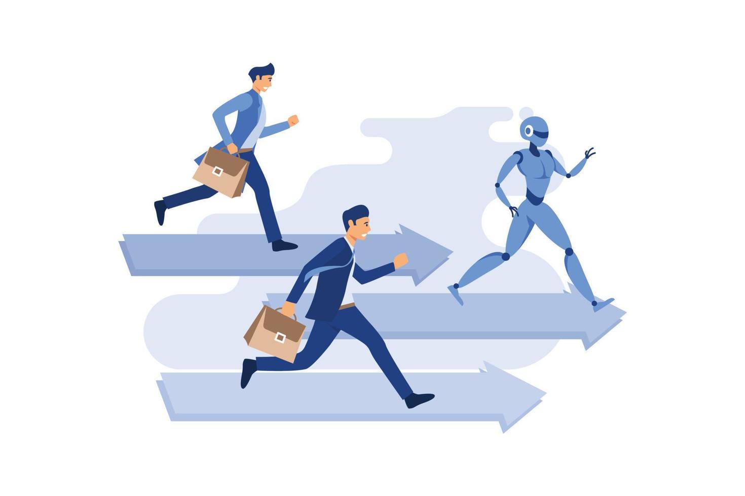Robot competition human worker and win. Concept business vector, Future automation, Artificial intelligence, Robot vs Human, Flat cartoon character style. vector