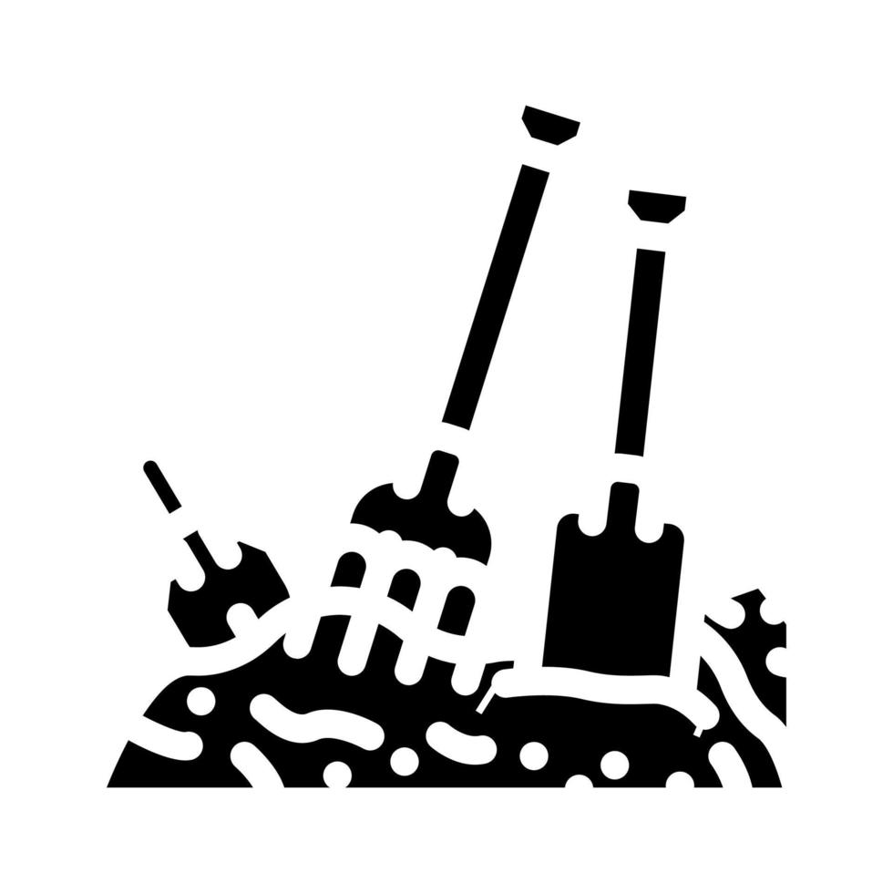 pitchfork and shovel tool on compost pile glyph icon vector illustration