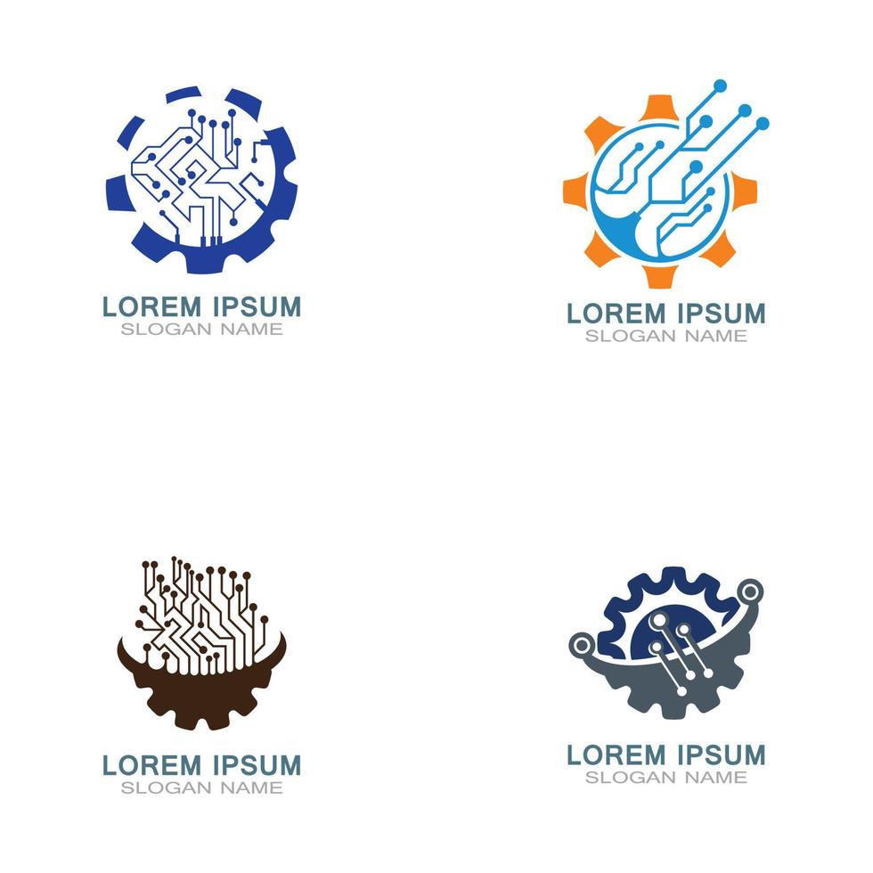 Gear with Circuit vector template logo simple for business technology design