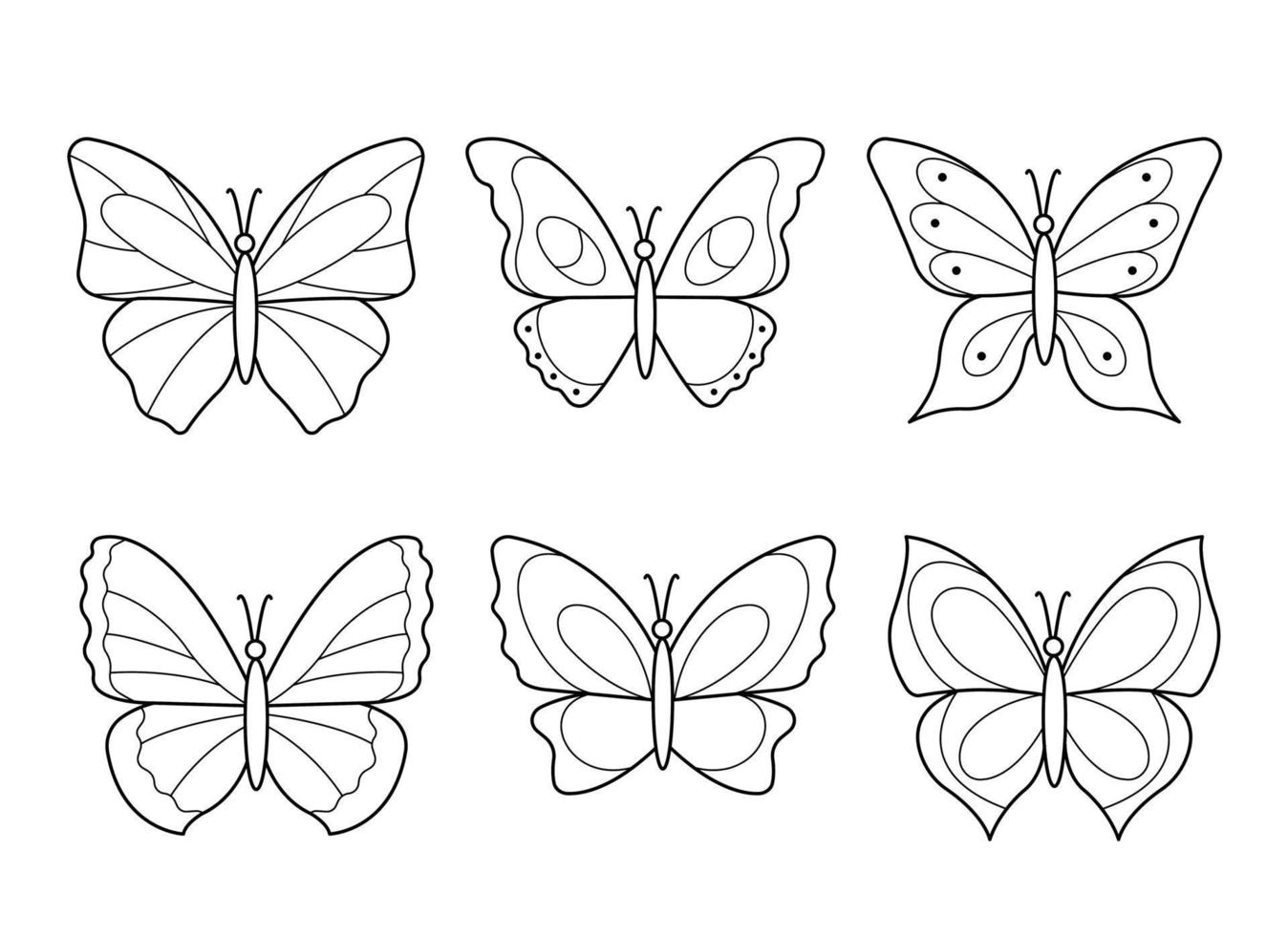 Set of butterflies for design element kids coloring book page vector