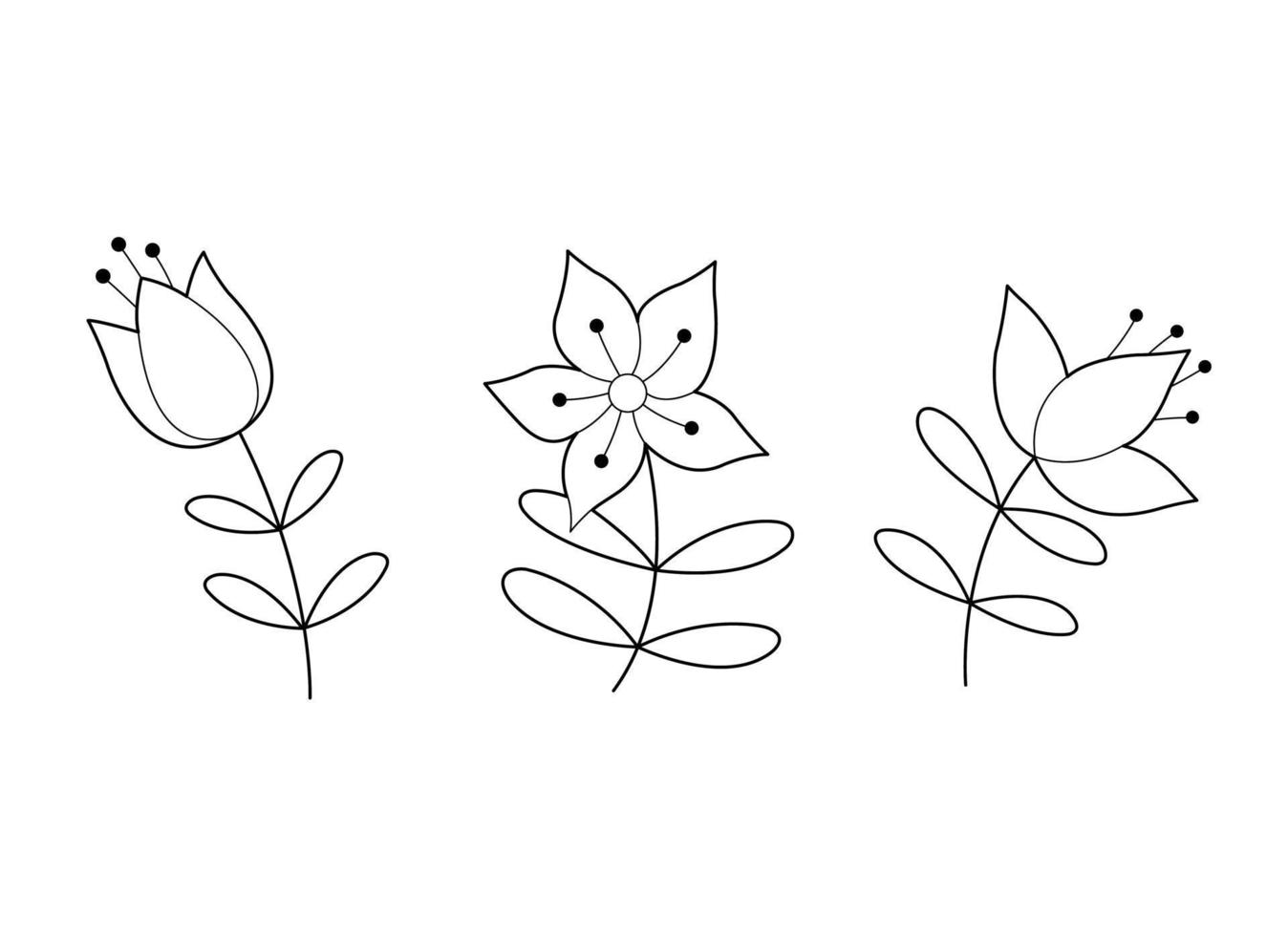 Set of abstract flowers for design element kids coloring book page vector