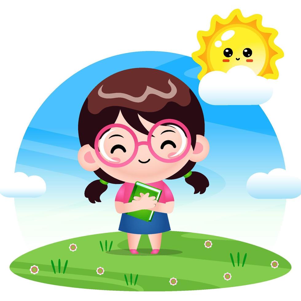 Cute Girl Hugging Book vector