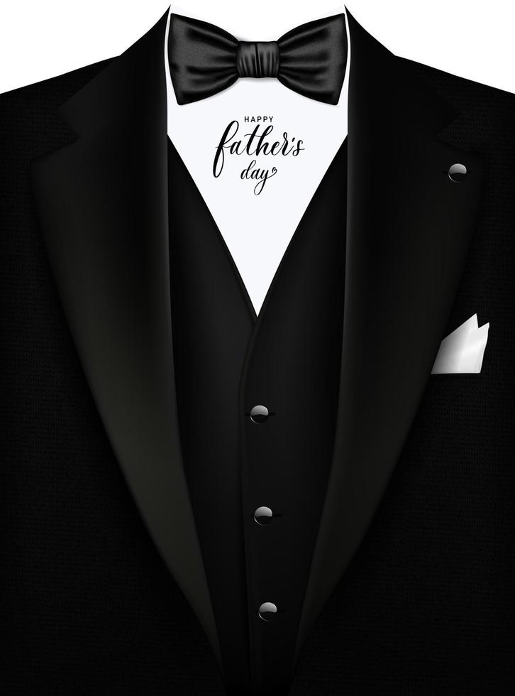 vector de fondo de esmoquin realista con arco. traje de hombre negro, esmoquin con chaleco. ilustración de símbolos masculinos para una invitación, una fiesta corporativa. diseño de invitación para hombres