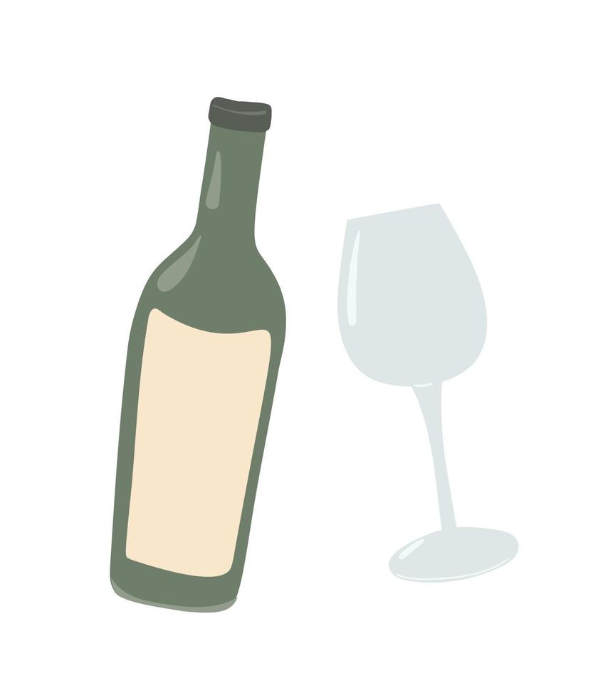 Illustration of a bottle of wine with a glass. Vector illustration for menu, cafe, restaurant, advertising.