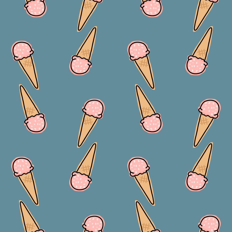 Ice cream pattern. Drawn ice cream in a cone on a pattern. vector