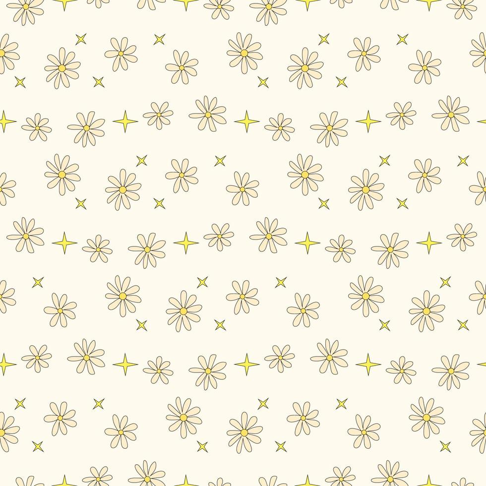 Chamomile pattern 1970. Retro Pattern 1970s. Bright stars on a pattern in the style of 1970. Groovy wave vector
