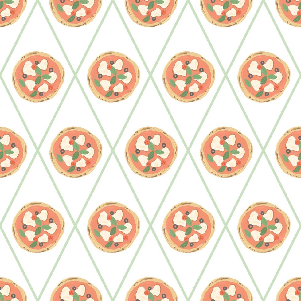Pizza pattern. Traditional italian pizza from the oven on a pattern for napkins, textile, menu. vector