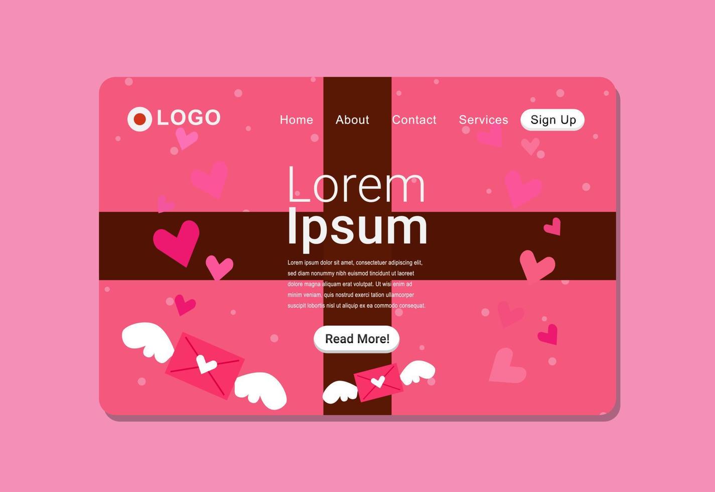 Cute Pink Box Landing Page Design vector