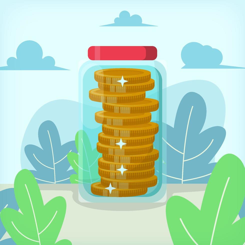 Stacked of Golden Coins in A Jar Illustration Design Concept vector