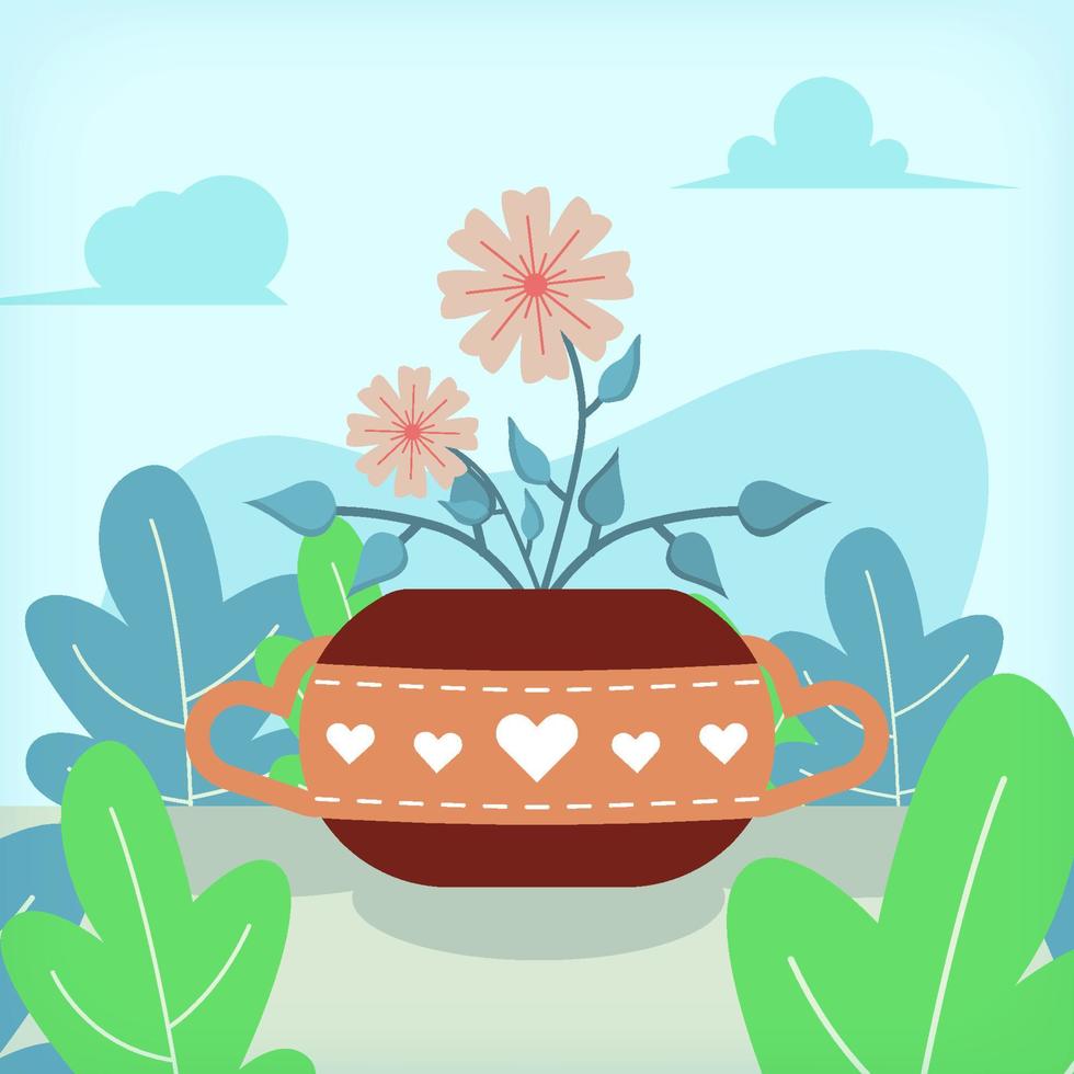 A Pot of Flowers Flat Illustration Design Concept vector