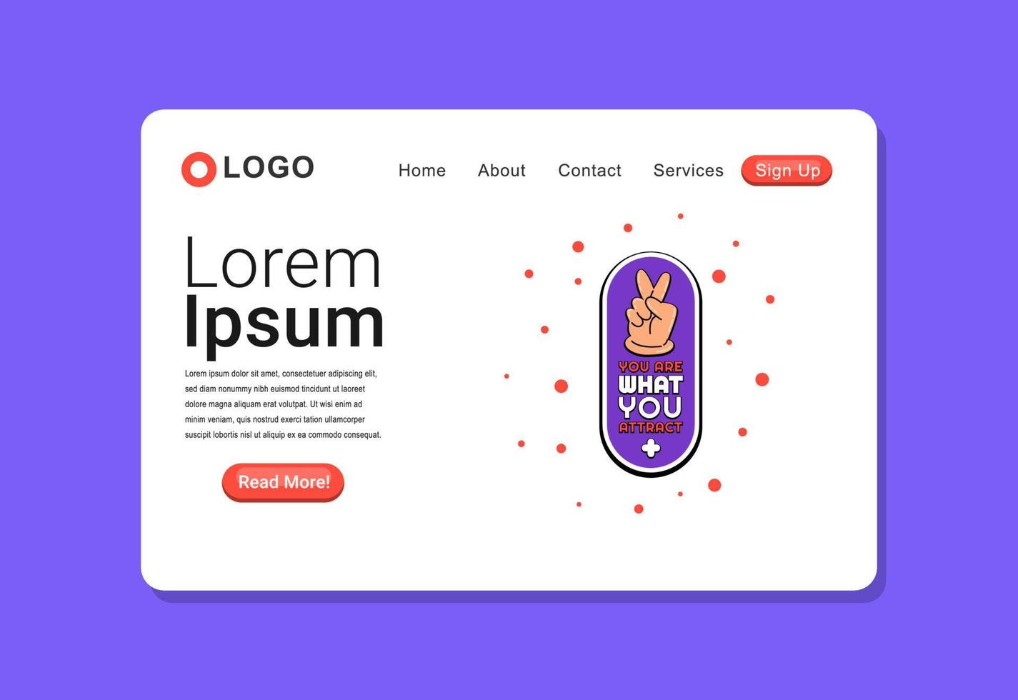 Flat Trendy Cartoon Peace Hand Gesture You Are What You Attract Clean Landing Page Template Design Illustration vector