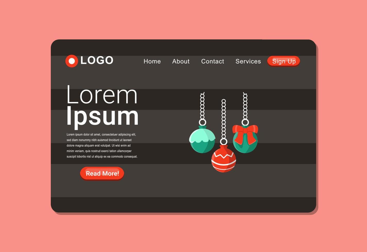 Realistic Christmas Decoration Landing Page Design Template vector