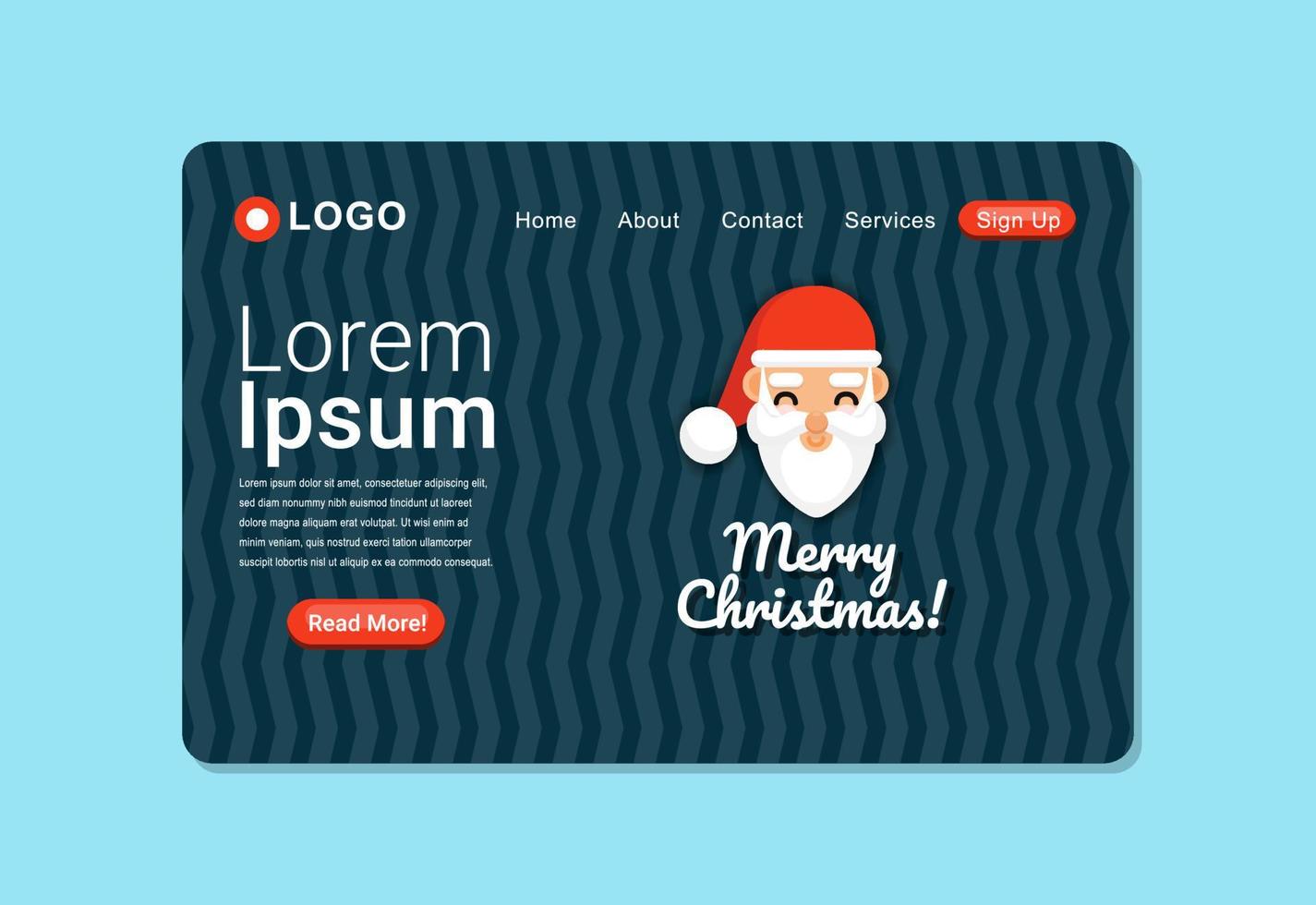 Cute Santa Claus Merry Christmas Landing Page Design Template vector