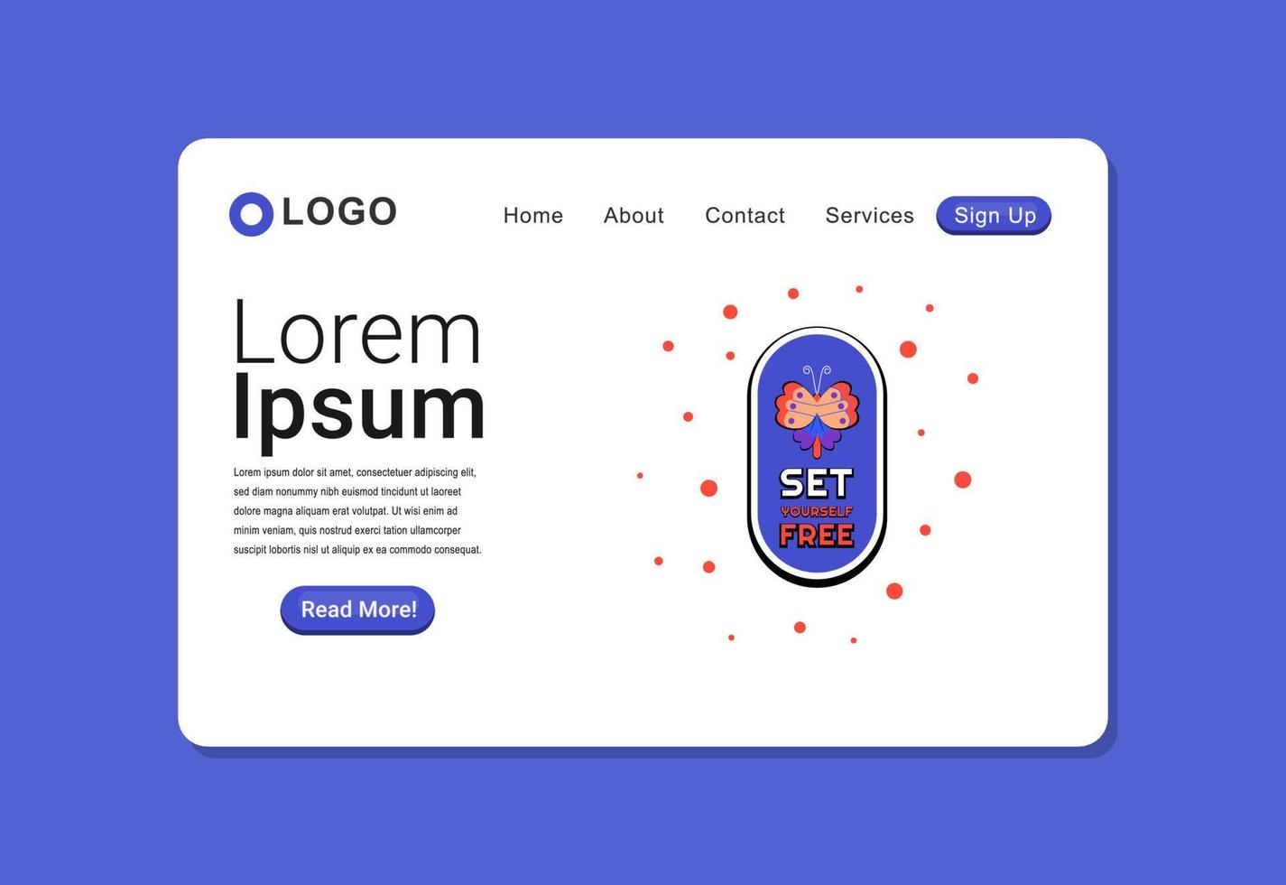 Flat Trendy Cartoon Set Yourself Free Clean Landing Page Template Design Illustration vector