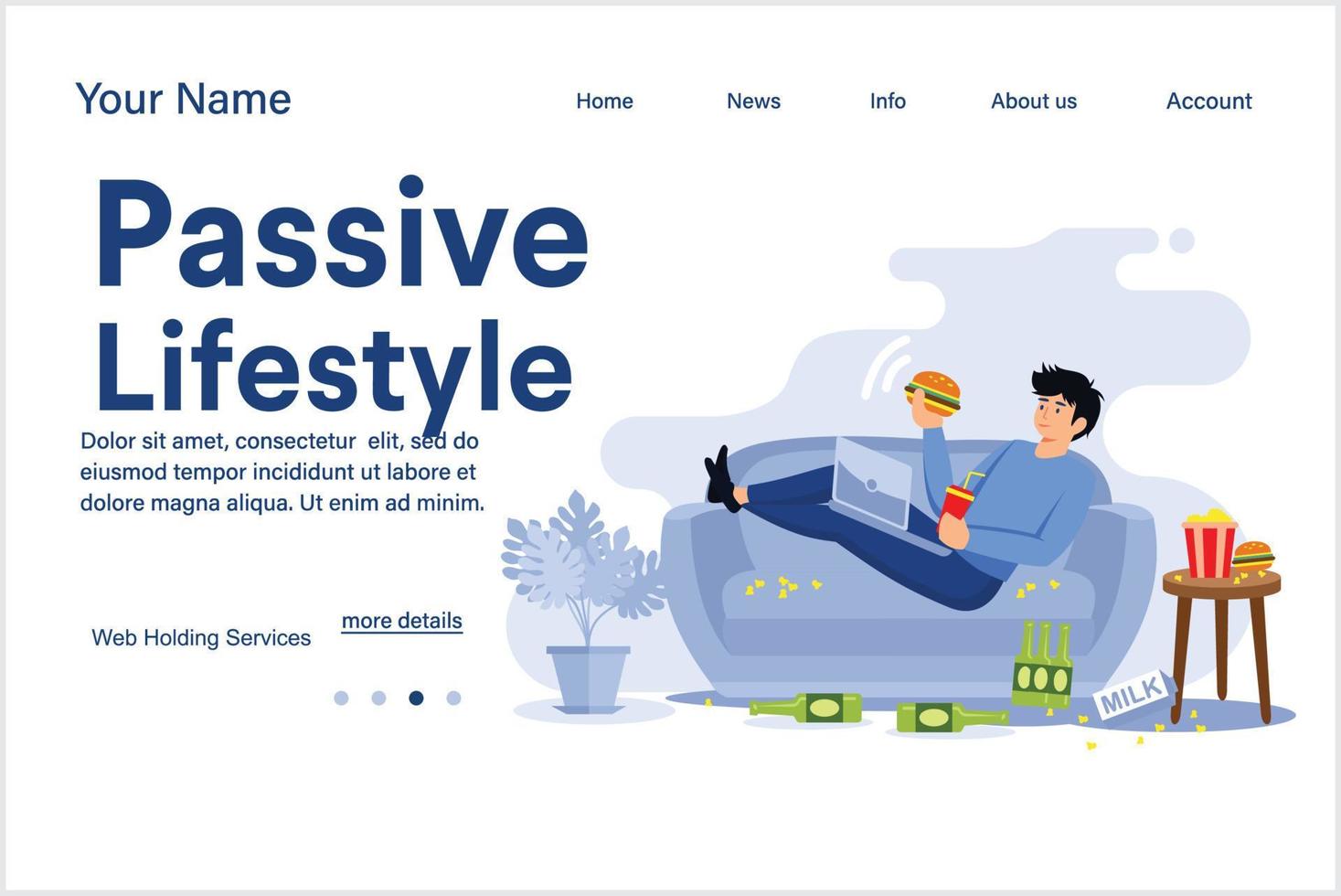 Physical inactivity, passive lifestyle, bad habit. Sedentary lifestyle. Vector isolated concept metaphor illustration. landing page illustration